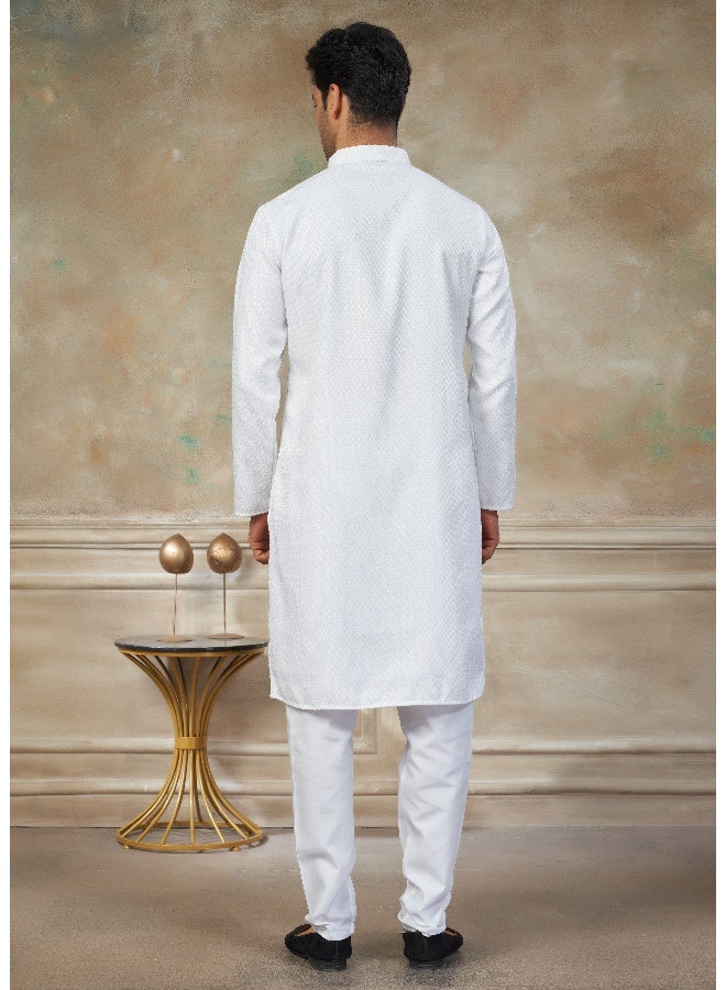 OUTLUK White Cotton Kurta Pajama for Men - Image 2